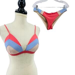 Hula Honey Colorblocked Molded Cup Push-Up Bikini Set Womens Large